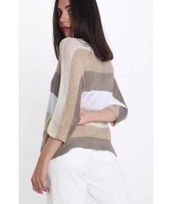 Jersey rayas lúrex beige